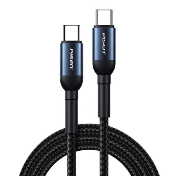 Pisen-Braided-USB-C-to-USB-C-100W-PD-Fast-Charge-Cable-(1M)-Black---Bend-Resistant,-Samsung-Galaxy,Apple-iPhone,iPad,MacBook,Google,OPPO,Nokia,Laptop-6940735497550-Rosman-Australia-1