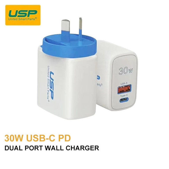 USP-30W-Dual-Ports-(USB-C-PD-+-USB-A-QC3.0)-Fast-Wall-Charger---Safe-Charge,Compact,-Travel-Ready,-Charge-2-Devices-Simultaneously,-FireProof-Material-6972475750633-Rosman-Australia-1