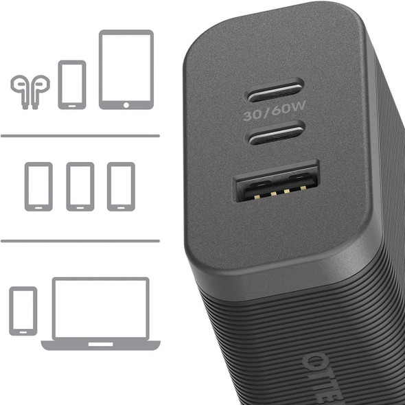 OtterBox-72W-Triple-Port-Premium-Pro-Fast-GaN-PD-Wall-Charger---Black-(78-81038),-1x-USB-A-(12W),-2x-USB-C-30W-(60W-Shared),-PPS,-Travel-Ready,-Laptop-78-81038-Rosman-Australia-1