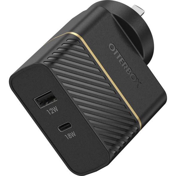 OtterBox-30W-Dual-Port-Premium-Fast-PD-Wall-Charger---Black-(78-80029),1x-USB-A-(12W),-1x-USB-C-(18W),Compact,Up-to-3.6X-faster-charging,-Travel-Ready-78-80029-Rosman-Australia-1