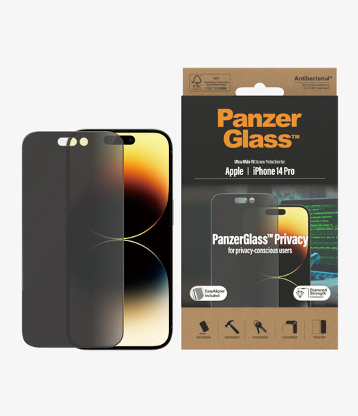 Panzer-Glass-PanzerGlass-Apple-iPhone-14-Pro-Privacy-Screen-Protector-Ultra-Wide-Fit---(P2784),-Drop-Protection,-Scratch--Shock-Resistant,-Diamond-Strength,-2YR-P2784-Rosman-Australia-1