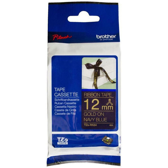 Brother-12mm-X-4mm-Gold-on-Navy-Blue-Ribbon-TZE-RN34-Rosman-Australia-1