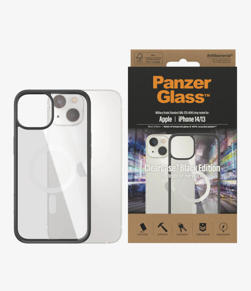 Panzer-Glass-PanzerGlass-Apple-iPhone-14-/-iPhone-13-ClearCase-MagSafe-Compatible---Black-Edition-(0413),Scratch--Shock-Resistant,Anti-Yellowing,TPU-Material,-2YR-413-Rosman-Australia-1