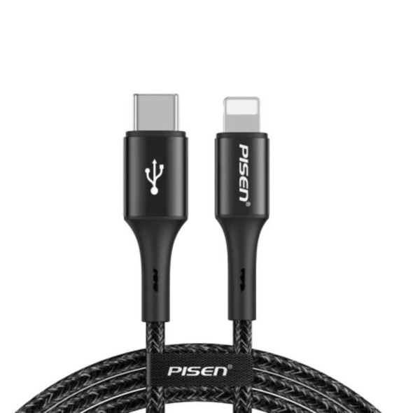 Pisen-Braided-Lightning-to-USB-C-PD-Fast-Charge-Cable-(1.2M)-Black-Supports-2.4A,Reinforced-Wire-Treatment,Extended-Soft-SR,-Apple-iPhone/iPad/MacBook-6902957013185-Rosman-Australia-1