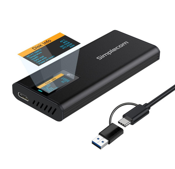 Simplecom-SE530-NVMe-/-SATA-M.2-SSD-to-USB-C-Enclosure-with-SMART-LED-Screen-USB-3.2-Gen-2-10Gbps-SE530-Rosman-Australia-1