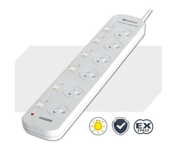 Generic-Sansai-6-Way-Powerboard-6-Outlet-10A-240V-Individually-Switched-3-extra-spaced-sockets-1M-Length-PAD-056SW-Rosman-Australia-1