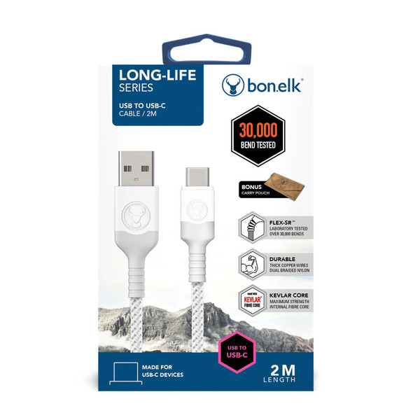 Bonelk-Long-Life-Series-USB-A-to-USB-C-Cable-White---2.0m-ELK-04012-R-Rosman-Australia-2