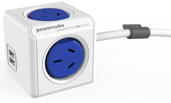 ALLOCACOC-POWERCUBE-Extended-4-Outlets-Power-Board-with-2-USB-3M---Blue.-OW-(5424AUEUPCBL)-5424AUEUPCBLU-5404AUEUPCBLUE-Rosman-Australia-1