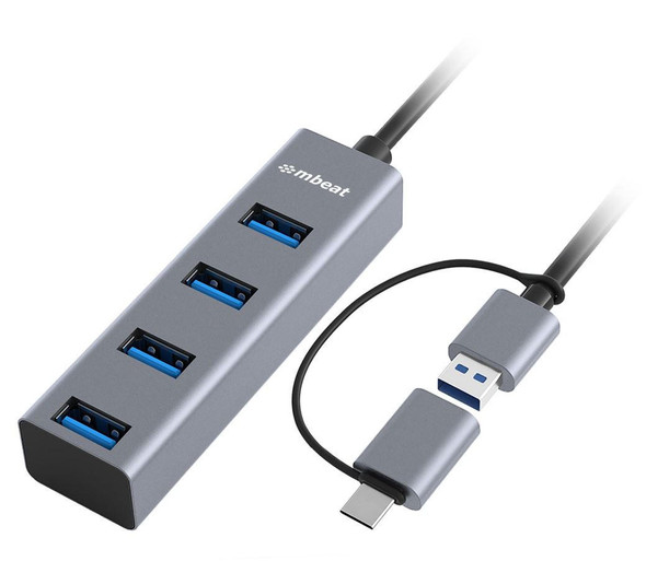 mbeat®-4-Port-USB-3.0-Hub-with-2-in-1-USB-3.0--USB-C-Converter---Space-Grey-MB-CU3H-4G-Rosman-Australia-1