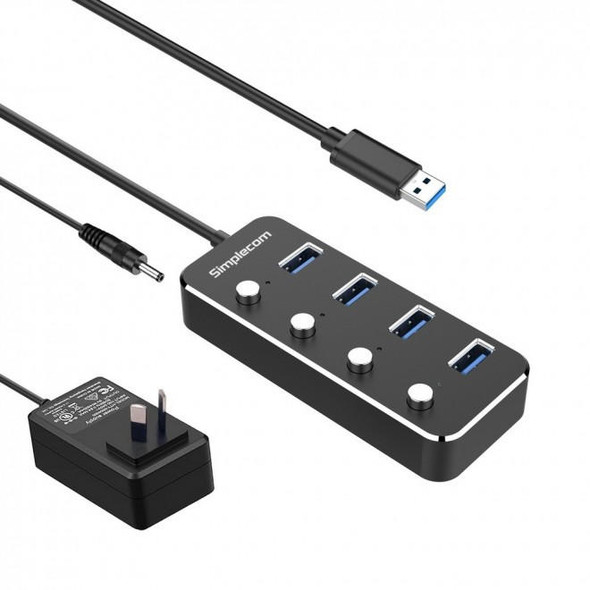 Simplecom-CH345PS-Aluminium-4-Port-USB-3.0-Hub-with-Individual-Switches-and-Power-Adapter-CH345PS-Rosman-Australia-2