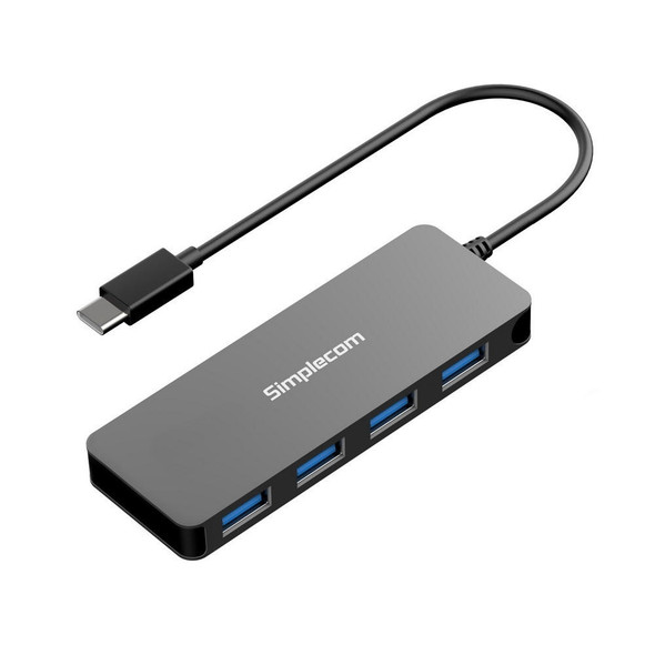 Simplecom-CH320-Ultra-Slim-Aluminium-USB-3.1-Type-C-to-4-Port-USB-3.0-Hub---Black-CH320-BLACK-Rosman-Australia-2