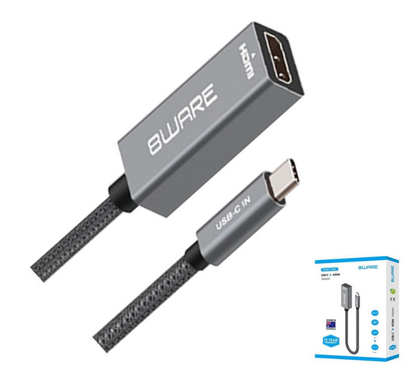 8ware-10cm-USB-C-to-HDMI-Male-Female-Adapter-Converter-Cable-Retail-Pack-for-PC-Laptop-iPad--MacBook-Pro/Air-Surface-Dell-XPS-to-Monitor-Projector-TV-8W-USBCHDMIF-Rosman-Australia-2