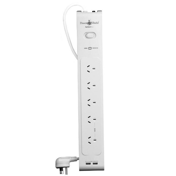 PowerShield-PSZ5U2-ZapGuard-5-Way-Power-Surge-Filter-Board,-2-x-USB-Connectors,-Wide-Spaced-Sockets,-Wall-Mountable,-White,$40,000-Connected-Equipment-PSZ5U2-Rosman-Australia-2