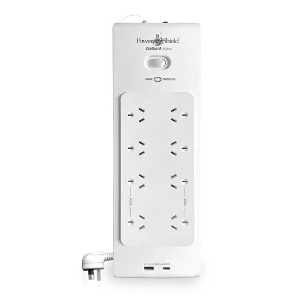 PowerShield-PSZ8U2-ZapGuard-8-Way-Power-Surge-Filter-Board,-USB-A-/-C--Connectors,-Wide-Spaced-Sockets,-Wall-Mountable,$60,000-Connected-Equipment-PSZ8U2-Rosman-Australia-1