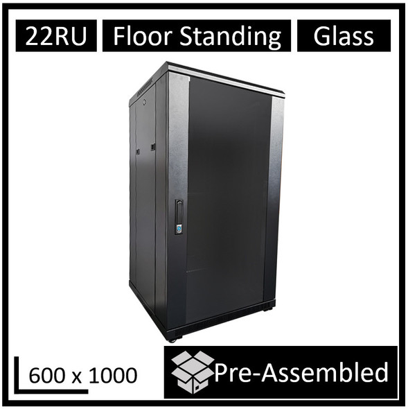 LDR-Assembled-22U-Server-Rack-Cabinet-(600mm-x-1000mm),-Glass-Door,-1x-8-Port-PDU,-1x-4-Way-Fan,-2x-Fixed-Shelves---Black-Metal-Construction-WB-NC602215B-Rosman-Australia-2