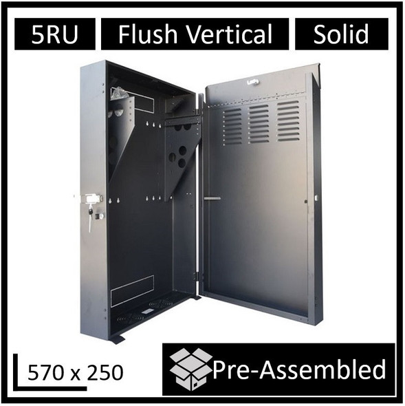 LDR-Assembled-5U-Flush-Wall-Mount-Vertical-Cabinet-(570mm-x-250mm)---Black-Metal-Construction-WB-FT-Rosman-Australia-2