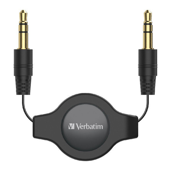 Verbatim-3.5mm-Aux-Audio-Cable-Retractable-75cm---Black-*Clearance*-66573-Rosman-Australia-1