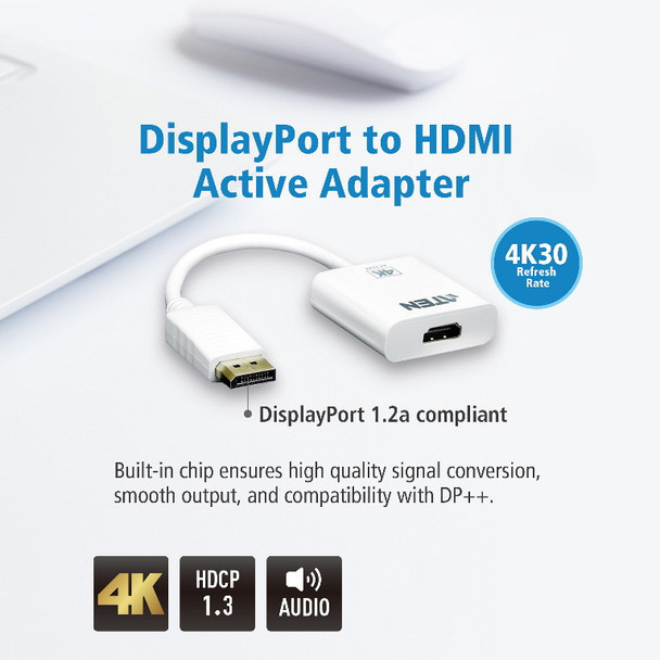 Aten-4K-DisplayPort-to-HDMI-Active-Adapter,-Supports-VGA,-SVGA,-XGA,-SXGA,-UXGA,-1080p-and-resolutions-up-to-4K-UHD,-Supports-AMD-Eyefinity-VC986-AT-Rosman-Australia-1