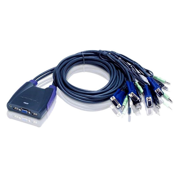 Aten-Compact-KVM-Switch-4-Port-Single-Display-VGA-w/-audio,-0.9m-Cable,-Computer-Selection-Via-Hotkey,-CS64US-AT-Rosman-Australia-1