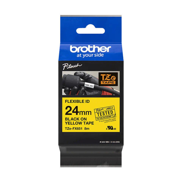 Brother-24MM-BLACK-ON-YELLOW-FLEXIBLE-TZE-TAPE-(TZE-FX651)-TZE-FX651-Rosman-Australia-1