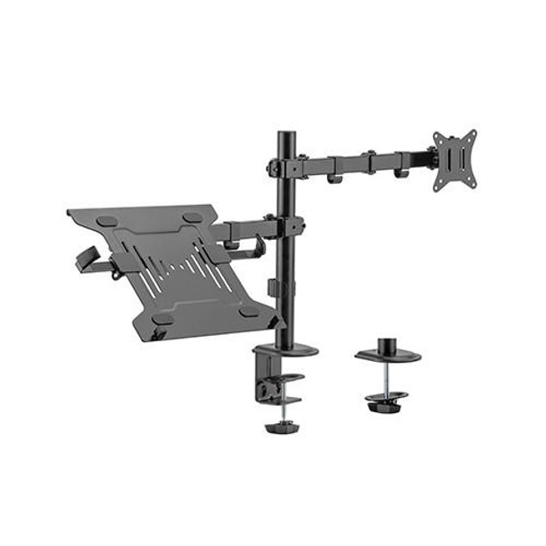 Brateck-Steel-Monitor-Arm-With-Laptop-Tray-Fit-Most-17"-32"-Monitor-Up-to-9KG-Laptops-up-to-4kg-10”-15.6”-VESA-75x75,100x100(Black)-LDT66-C024ML-Rosman-Australia-1