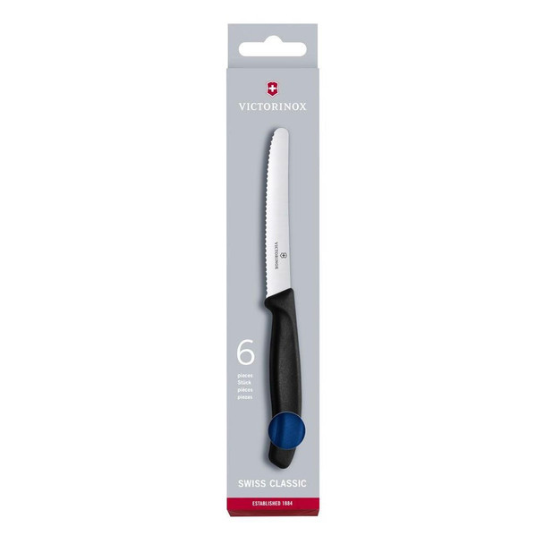 Victorinox Classic Steak & Tomato Round Tip Wavy Edge Knife 6 Piece Set 11cm (Blue)