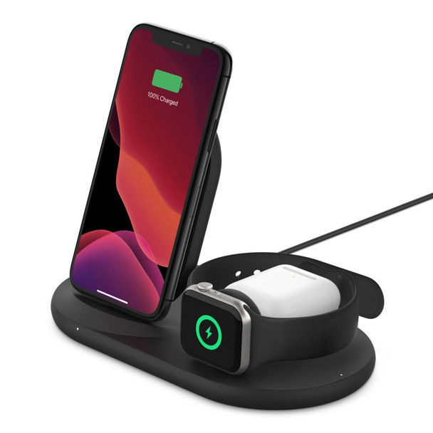 Belkin-BoostCharge-3-in-1-Wireless-Charger-for-Apple-Devices-7.5W---Black-(WIZ001auBK),-Qi-Compatible-Fast-Wireless-Triple-Pad,-Indicator-Light,2YR-WIZ001auBK-Rosman-Australia-1