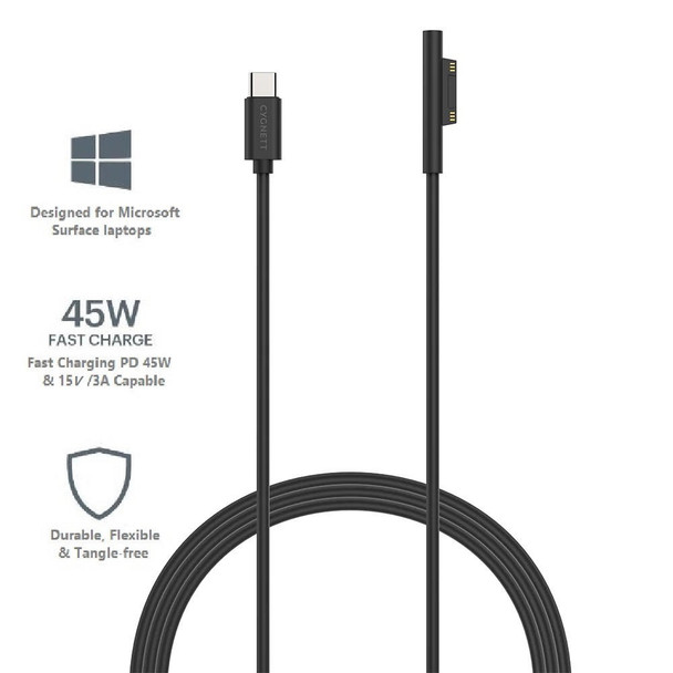 Cygnett-Essentials-USB-C-To-Microsoft-Surface-Laptop-Cable-(1M)---Black-(CY3034USCMS),-45W-Fast-Charging,-Magnetic-Connection,-Quick--Safe,2-Yr.-WTY.-CY3034USCMS-Rosman-Australia-1