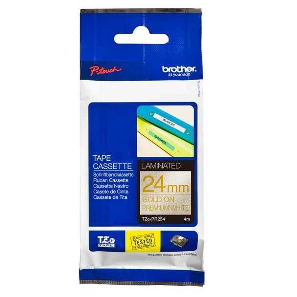 Brother-TZE-tapes-24mm-GOLD-ON-PREMIUM-WHITE-(TZE-PR254)-8VA915KA321-Rosman-Australia-1