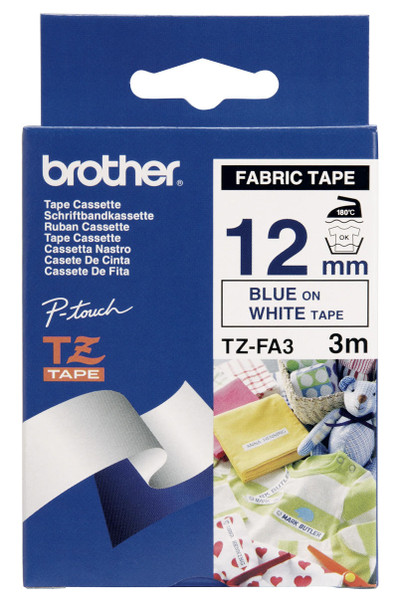 Brother-12MM-BLUE-ON-WHITE-FABRIC-TZ-TAPE-(TZFA3)-TZ-FA3-Rosman-Australia-4