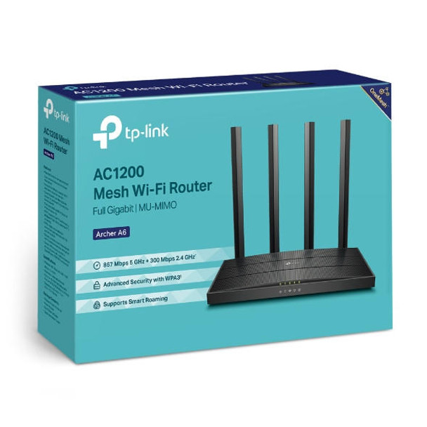 TP-Link-Archer-A6-AC1200-Wireless-MU-MIMO-Gigabit-Router-(OneMesh)-Dual-Band-Wi-Fi-–-867-Mbps-at-5-GHz-and-300-Mbps-at-2.4-GHz-band-Archer-A6-Rosman-Australia-1