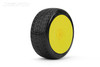 Jetko Positive 1/8 Buggy Tires Mounted on Yellow Dish Rims, Ultra Soft (2)