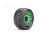 Jetko 1/10 MT 2.8 EX-Super Sonic Tires Mounted on Metal Green Claw Rims, Medium Soft, Glued, 12mm 0" Offset