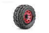 Jetko 1/10 MT 2.8 EX-Tomahawk Tires Mounted on Red Claw Rims, Medium Soft, Glued, 14mm, for Arrma