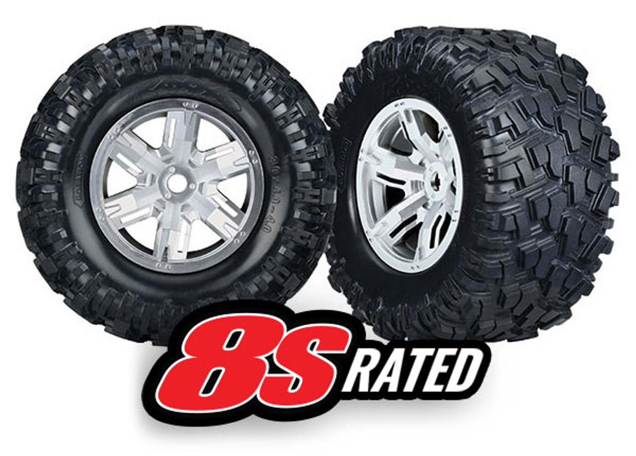 Traxxas 7772R Pre-Mounted Tires & Wheels (2) (Satin Chrome) X-Maxx