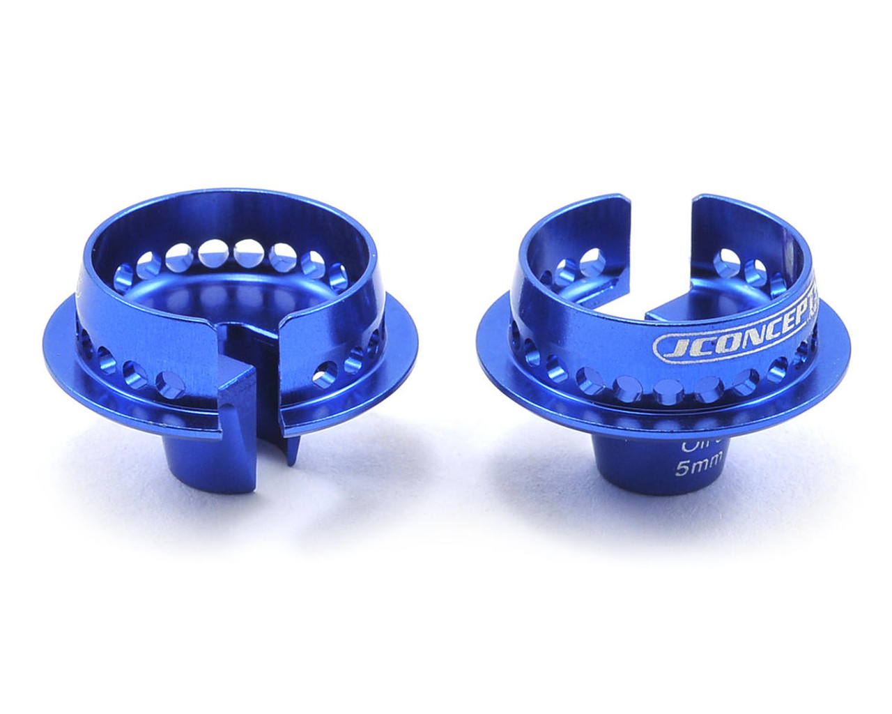 JConcepts 2493-1  Fin Aluminum +5mm Off-Set Shock Spring Cup (Blue) (2)