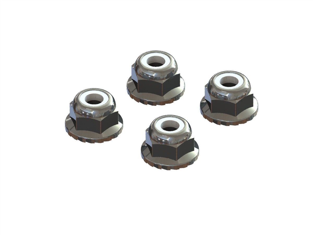 Arrma 708008 4mm Nyloc Flanged M4 Locknut Set 3S BLX (Silver) (4