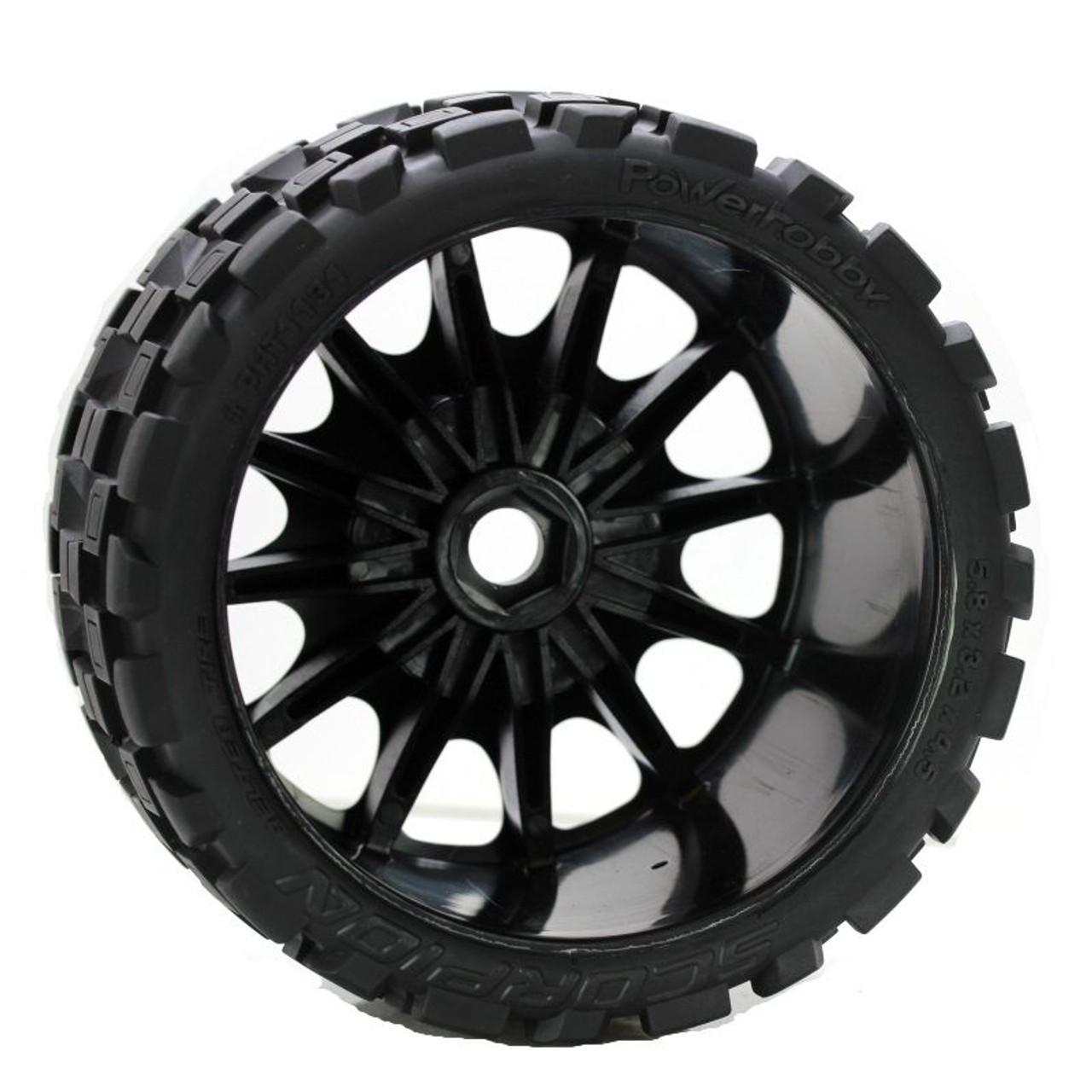 Power Hobby 1131R Scorpion Belted Monster Truck Wheels/Tires (pr.), Pre-mounted, Race Soft Compound 17mm Hex