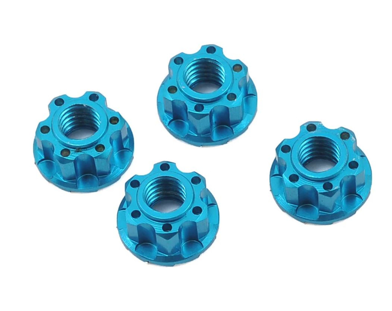 Yeah Racing 4mm Aluminum Serrated Wheel Lock Nut (Blue) (4)