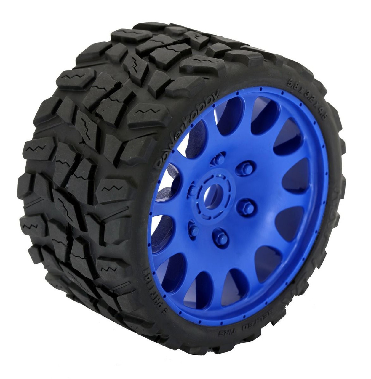 Powerhobby Raptor Belted Monster Truck Tires / Wheels w/ 17mm Hex (2) Sport-Blue