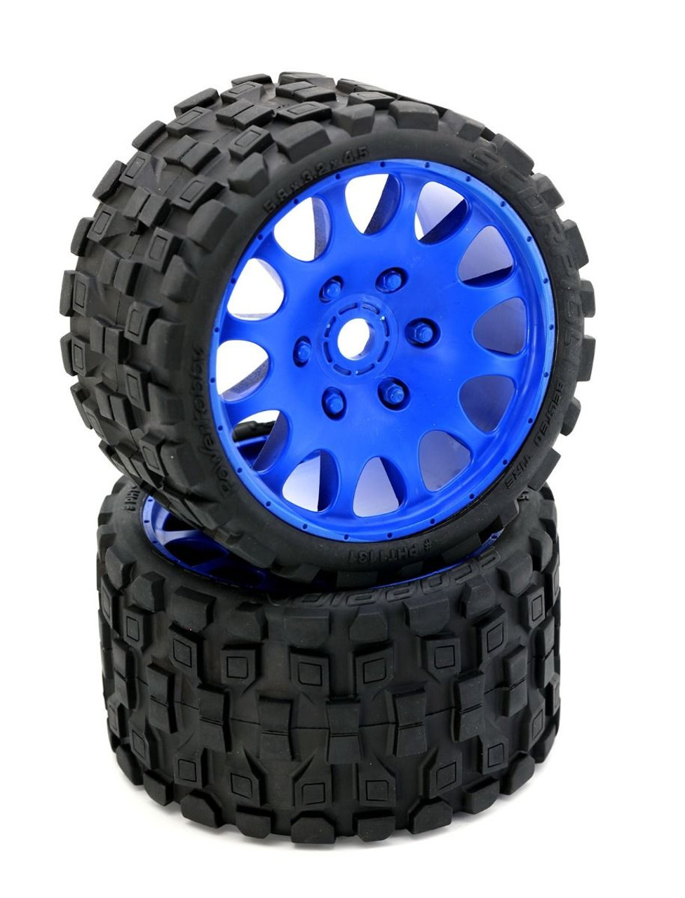 Powerhobby Scorpion Belted Monster Truck Tires / Wheels w/ 17mm Hex (2) Sport-Blue