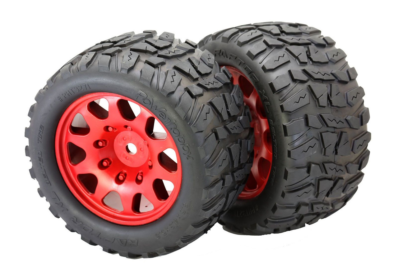 Powerhobby Raptor XL Belted Tires / Viper Wheels (2) Traxxas X-Maxx 8S-Red