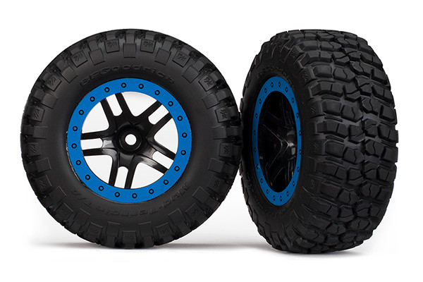 Traxxas Pre-Mounted BFGoodrich KM2 SCT Tires Black/Blue Split Spoke (2wd Rear, 4x4 F&R) (2)