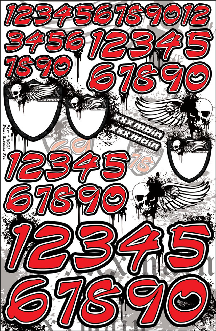 XXX Main Racing Skull Numbers, Red