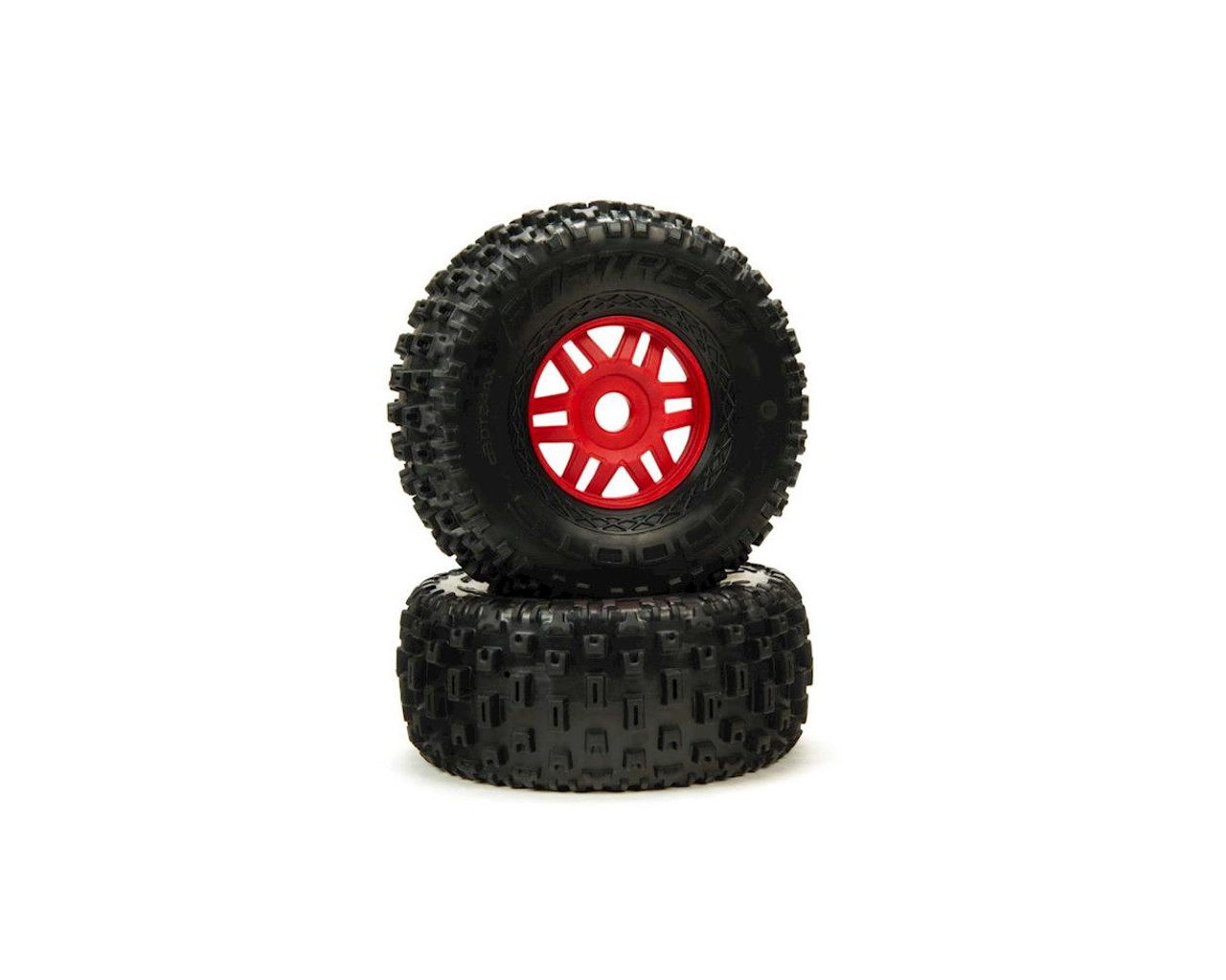 Arrma 550065 1/8 dBoots Fortress Front/Rear 2.4/3.3 Pre-Mounted Tires, 17mm Hex, Red (2)