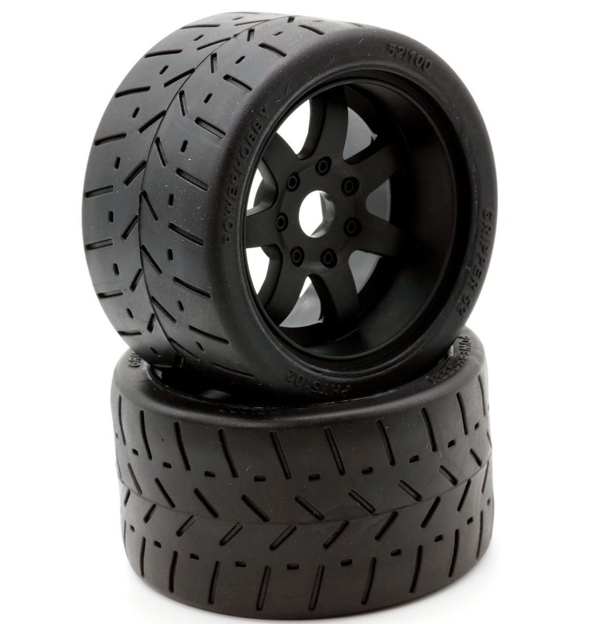 Power Hobby 1/8 Gripper 54/100 Belted Mounted Tires 17mm Black