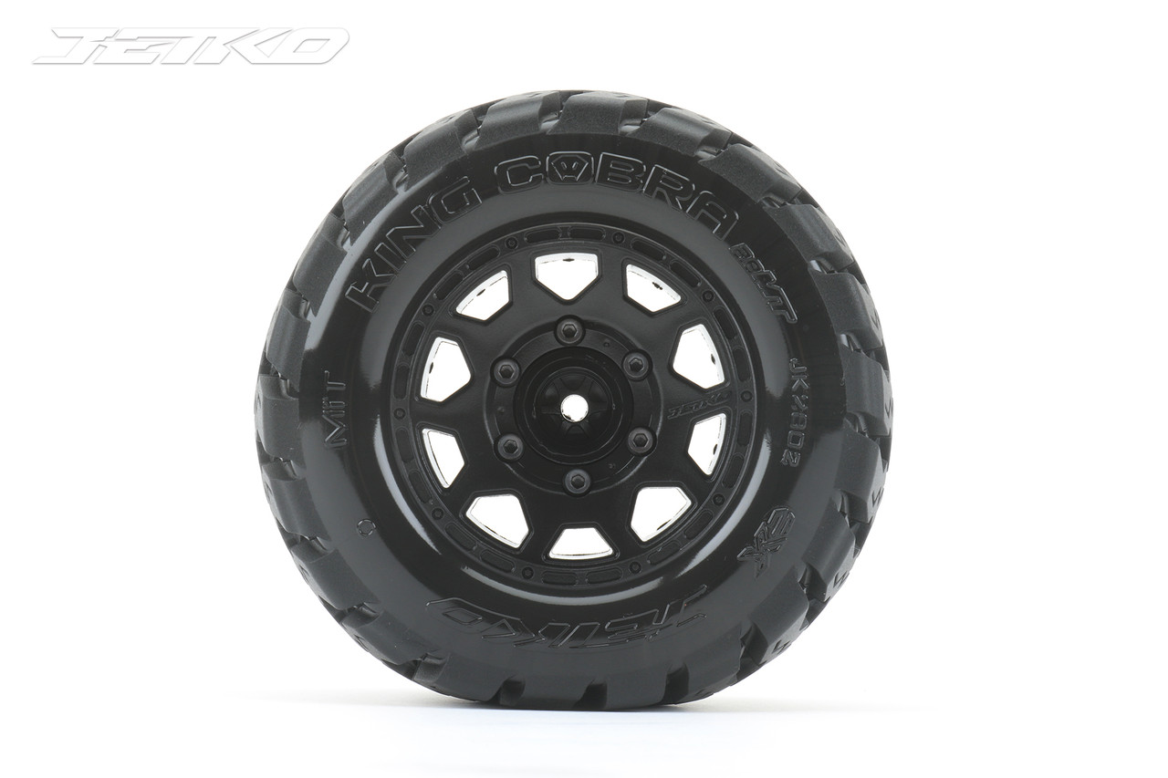 Jetko King Cobra 1/10 MT 2.8 Tires Mounted on Black Claw Rims, Medium Soft, 12mm Hex, 0" Offset (2)
