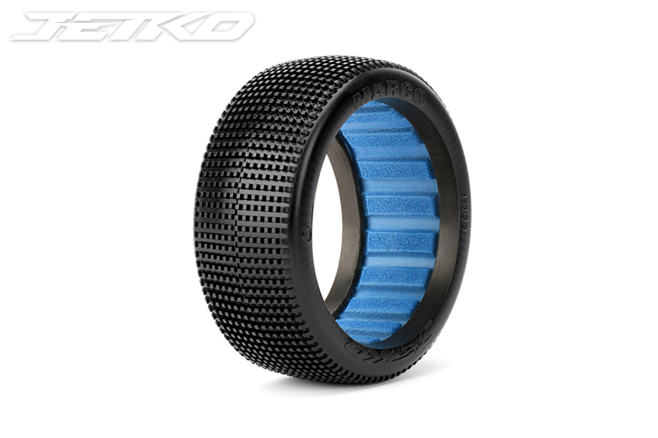 Jetko Marco 1/8 Buggy Tires, Medium Soft with Inserts (Blue Grey) (2)