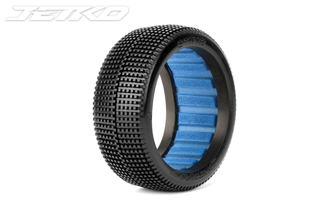 Jetko Sting 1/8 Buggy Tires, Ultra Soft with Inserts (Blue Grey) (2)