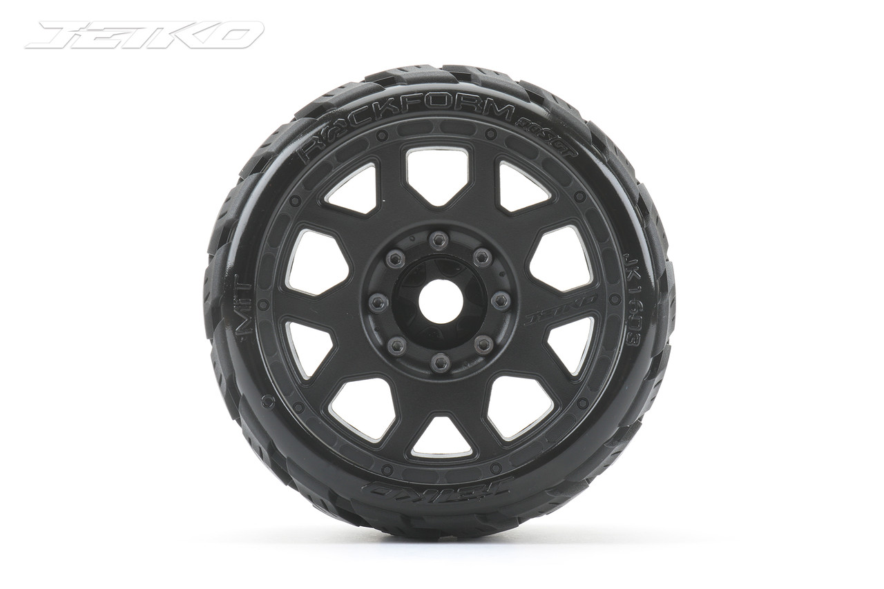 Jetko Rockform 1/8 SGT 3.8 Tires Mounted on Black Claw Rims, Medium Soft, Belted, 17mm 0" Offset (2)